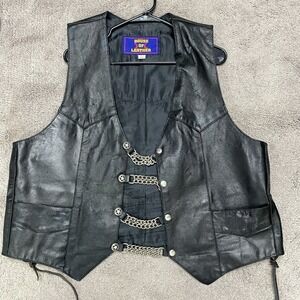 Vtg. House Of Leather Men‎ Motorcycle Biker Heavy Chain Vest Skull/Dice/Cards 44